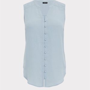 HARPER GAUZE BUTTON-FRONT SLEEVELESS BLOUSE - Blue Fog